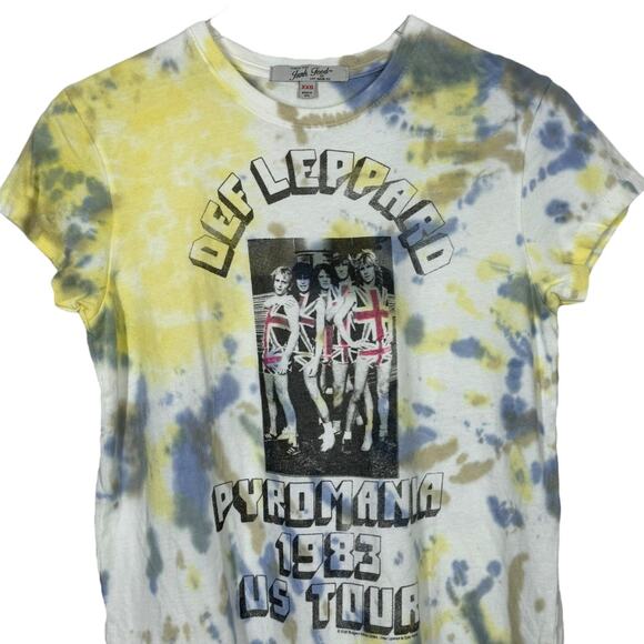 Junk Food Def Leppard Tie Dye Graphic Band Tee XXS Rock Roll Blue Yellow New - Picture 2 of 5